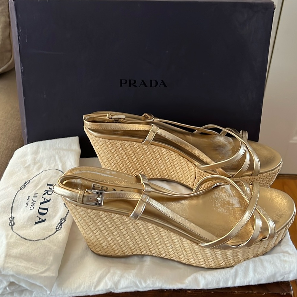 Prada Gold sandals very gently worn